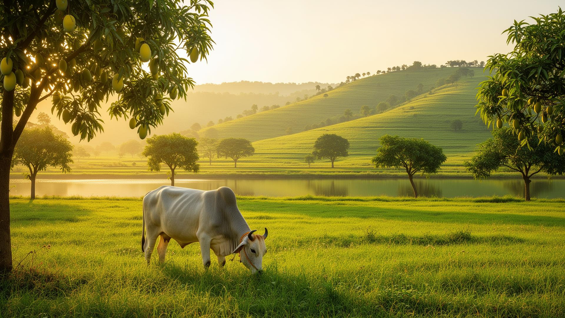 Serene lakeside farmland at Vaidik Greens